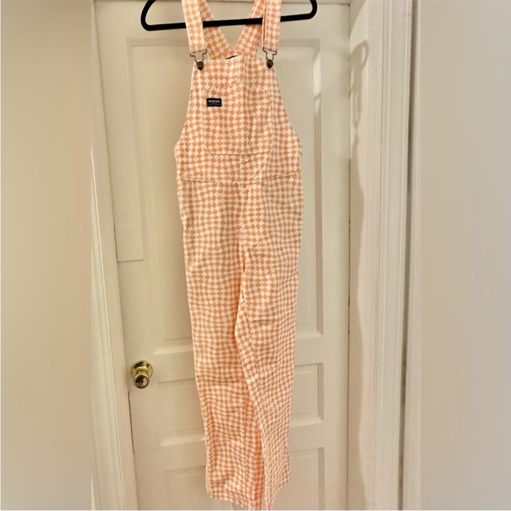 Wildfang Peach Gingham Overalls Jumpsuit